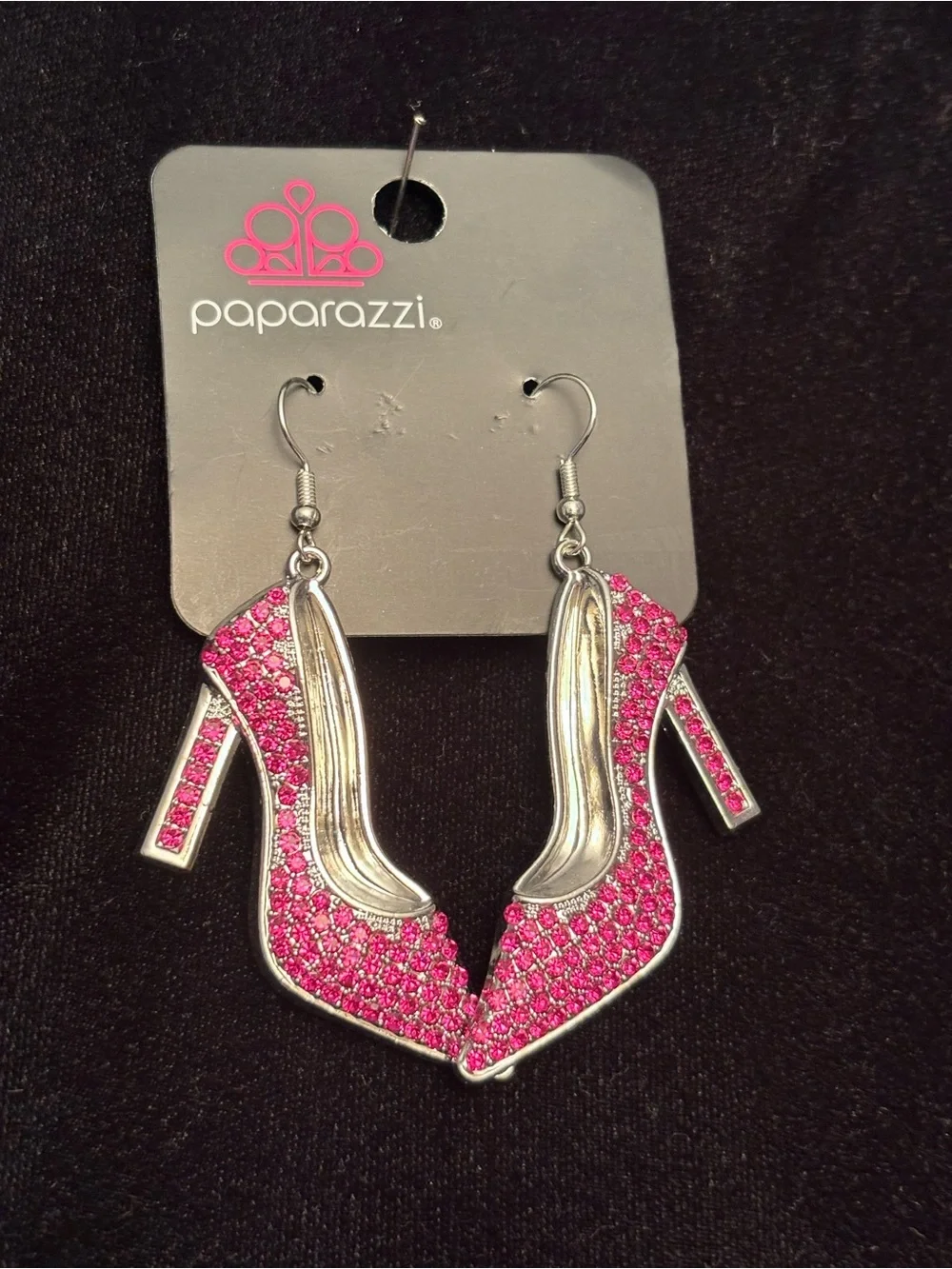paparazzi Hot Pink Rhinestone High Heel Earrings